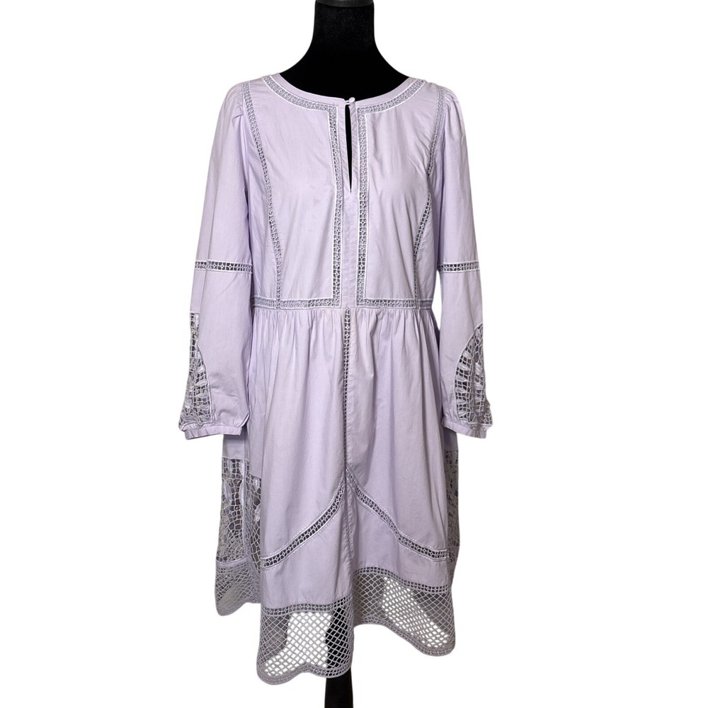 Vineyard Vines Open Stitch Inset Long Sleeve Dress Lavender Small Cottagecore - Picture 2 of 9